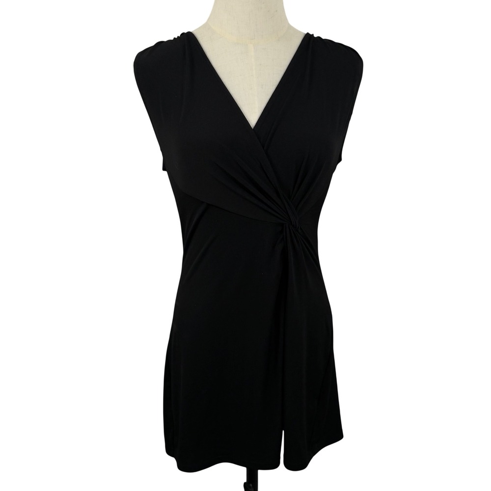 WHBM Women S Sheath Bodycon Dress Black Twist Front V Neck LBD Career Party Chic